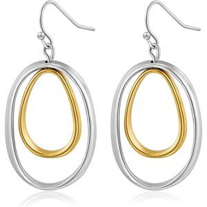 Double Hoop Two Toned Dangle Drop Trendy Hypoallergic Earrings for Women